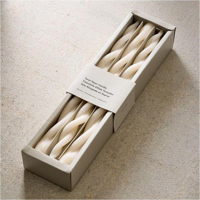 Double Twist Taper Candle, White, Set of 6