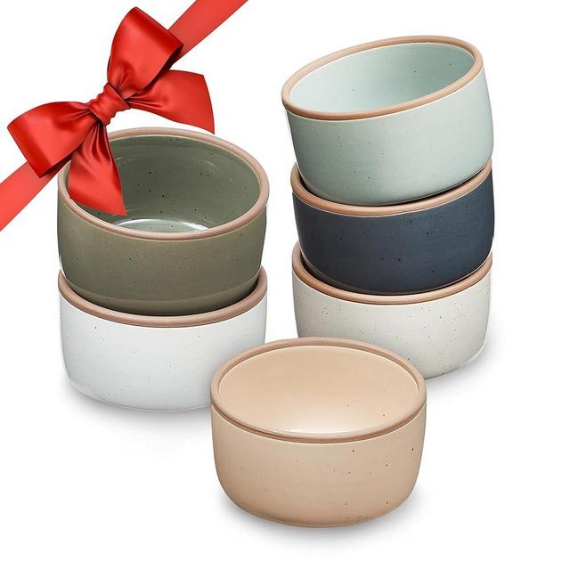Sheffield Home Stoneware Ramekins, 6oz, Set of 6 - Oven-Safe Serving Cups for Pudding, Creme Brulee, Souffle, and More, Dishwasher & Microwave Safe - Elevate Your Culinary Creations with Style and Convenience, Assorted Neutrals