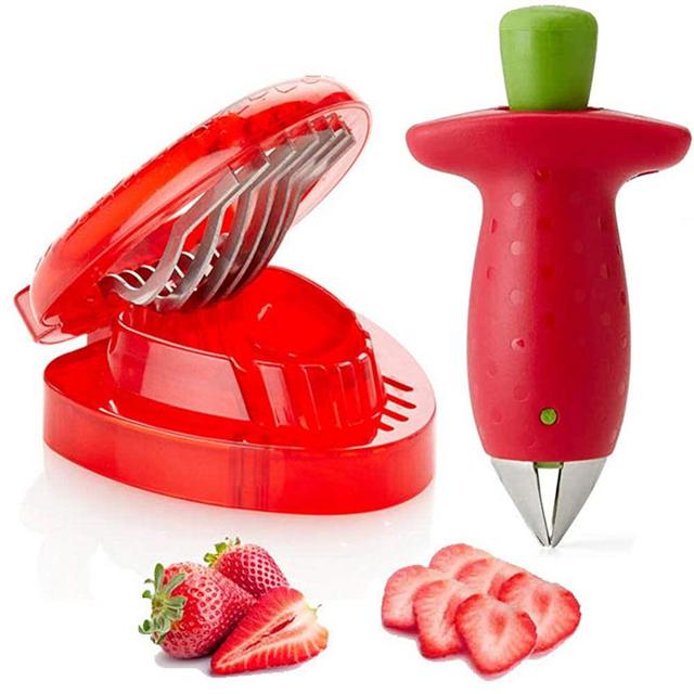 Strawberry Huller Fruit Slicer Set, Berry Stem Leaves Huller Gem Remover Removal Fruit Peeling Tool Kitchen Accessories Corer Easy for Remove Strawberry Tomatoes and Stem Tool (1PCS)