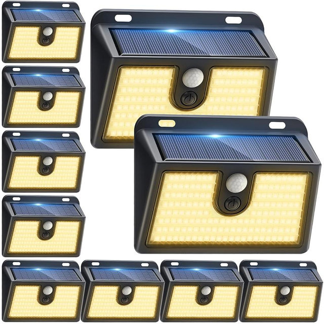 [10 Packs] Solar Motion Sensor Outdoor Lights, Super Bright Solar Lights Outdoor Waterproof, 3 Lighting Modes Security Wall Light for Outside Walking Dog Fence Backyard Deck Garden Door Step Garage
