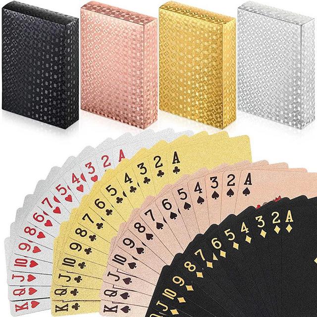 4 Decks Playing Cards Foil Poker Cards Deck of Cards 24 K Gold Diamond Foil Poker Cards Gold Playing Cards Foil Waterproof Playing Cards Waterproof Plastic Cards(Classic Colors, Stylish Pattern)