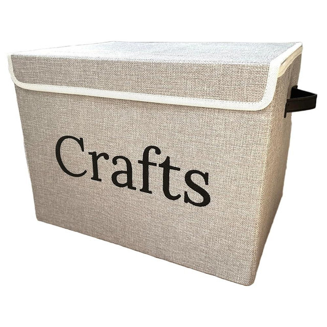 KINTNER DESIGNS Craft Storage Box to keep your items neat and organized. Large Art and Craft bin with lid and handles. Stylish and space saving design.