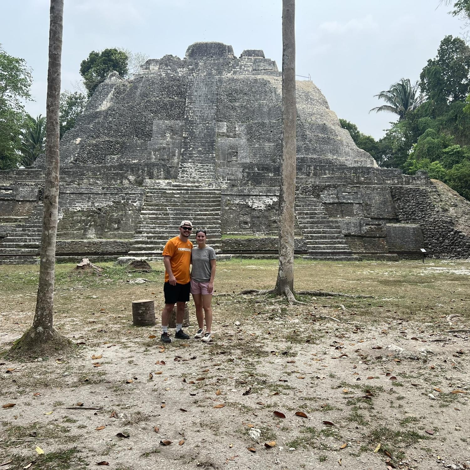 Jessie and Bridger at Lamanai Reserve, Mayan Structures, in Belize!