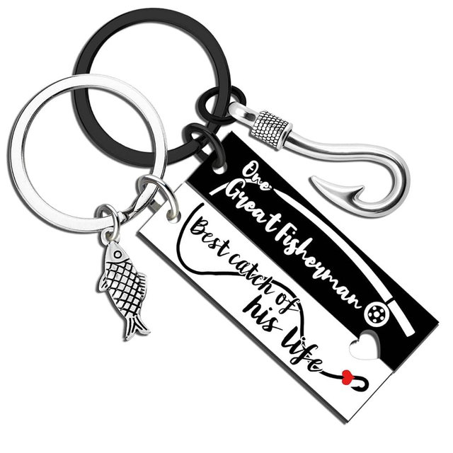 Fishing Gifts for Men Fisherman Gifts for Boyfriend Husband Unique Gift for Fisherman Funny Fishings Lure Hook Keychain Personalized Gift for Fishing Lover Funny Matching Couple Keychain