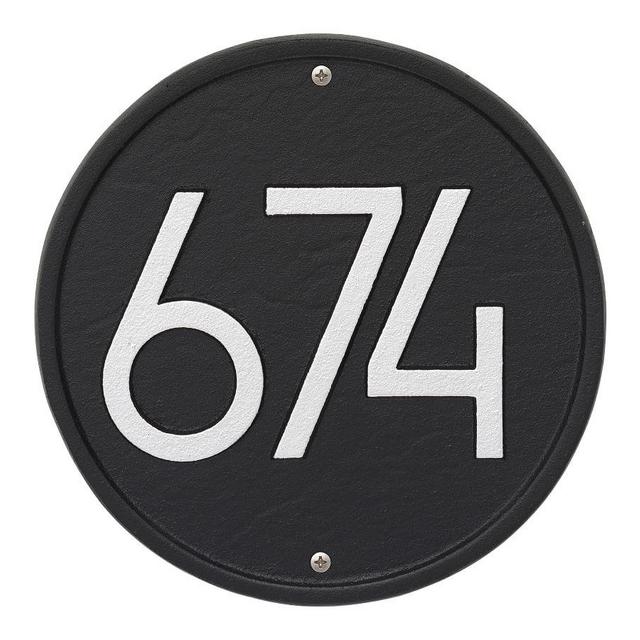 Round Modern Wall Plaque, 1 Line - Black/ Silver