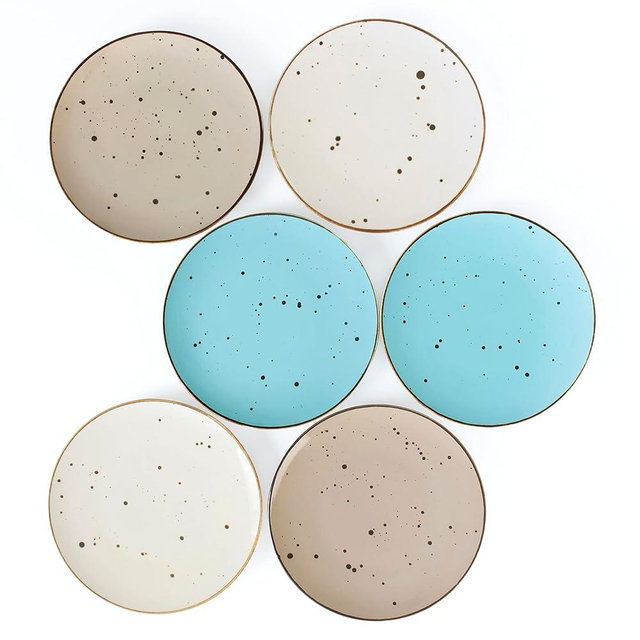 Esfour Ceramics Dessert Plates 8.7 Inch Set of 6 - Microwave, Oven, Dishwasher Safe, Scratch Resistant, Porcelain. Durable Small Dishes for Salad, Dessert, and Side Dishes - Natural Assorted Colors