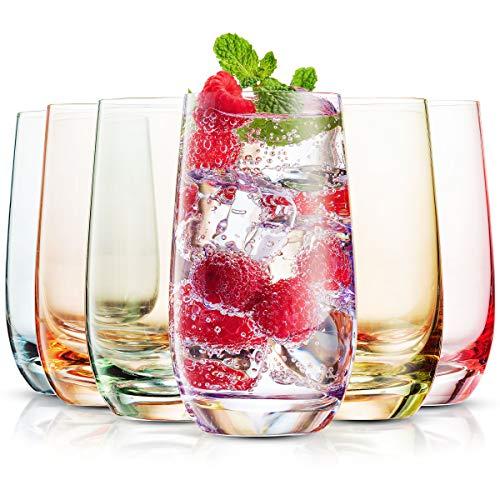 MITBAK 13- OZ Colored Highball Glasses (Set of 6) | Lead Free Drinking Glasses Tumblers for Mixed Drinks, Water, Juice beer, cocktail | Glassware Set, Excellent Gift | Made in slovakia