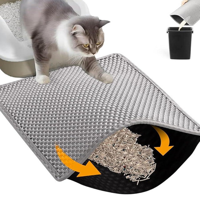 HCY&WLD Cat Litter Mat, Honeycomb Double Layer Cat Litter Trapping Mat, Waterproof Urine Proof Non-Slip, Scatter Control, Less Waste, Easier to Clean (Light Gray, 24" X 18")