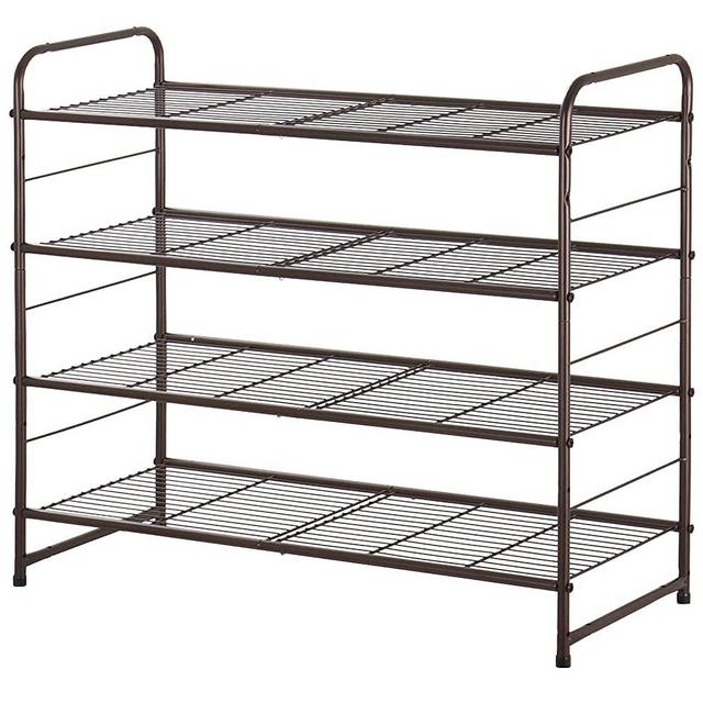 Bextsrack 4-Tier Shoe Rack, Stackable & Adjustable Wire Grid Shoe Shelf Storage Organizer for Closet Bedroom Entryway - Bronze
