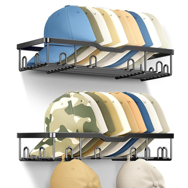 MISSLO Metal Hat Rack for Wall Sturdy Hat Organizer for Baseball Caps Hold 20 Baseball Cap Storage Holder for Wall, Closet, Bedroom, 2 Pack