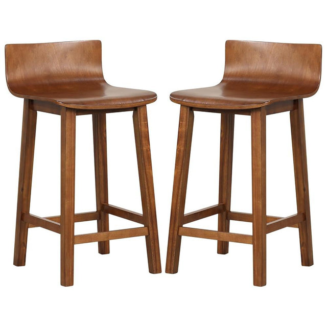 COSTWAY Solid Wood Bar Stools Set of 2, 24.5-inch Counter Height Chairs with Low Back and Footrest, Farmhouse Wooden Armless barstools for Kitchen Island, Dining Room, Cafe, Breakfast, Brown