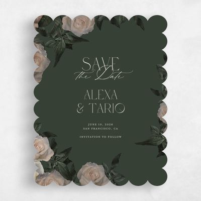 Green Scalloped Wedding Save the Date - Poet Portrait