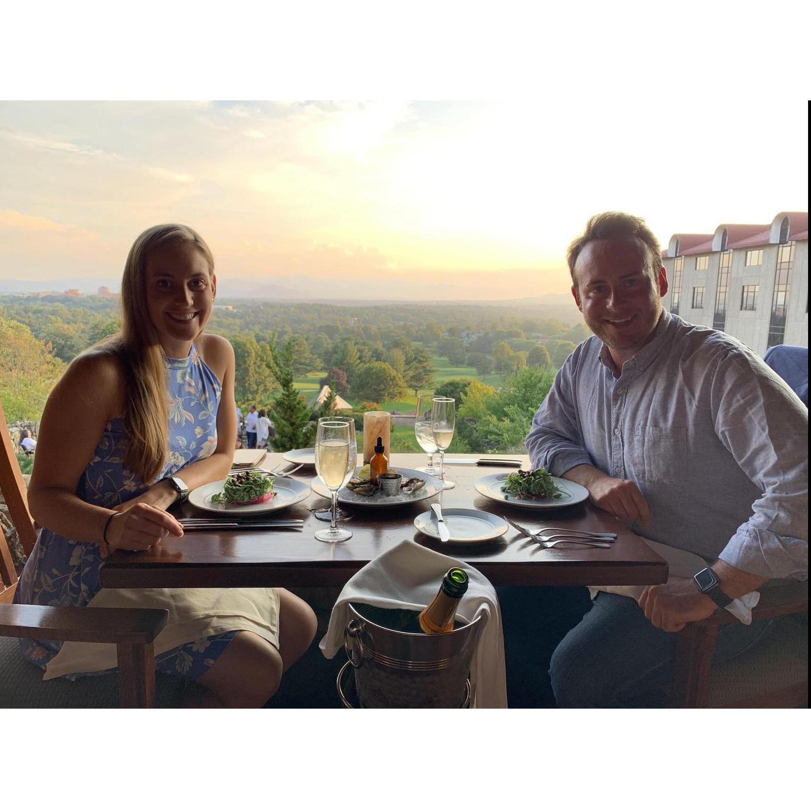 Engagement dinner at sunset at The Grove Park Inn