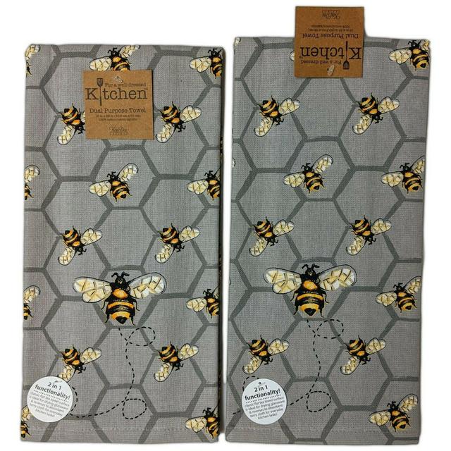 Set of 2 BEE INSPIRED Honey Bee Terry Kitchen Towels by Kay Dee Designs