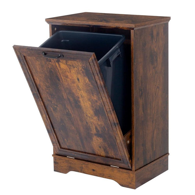 TDLEAYYD 13 Gallons Tilt Out Trash Cabinet, Hidden Trash Can Cabinet Wooden Tilt Out Pet Proof Hidden Trash Bin Cabinet for Kitchen Living Room (Rustic Brown)