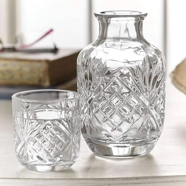 Godinger Bedside Night Carafe - Cup and Bottle to Keep Next To Your Bed for a Handy Midnight Drink, 16oz