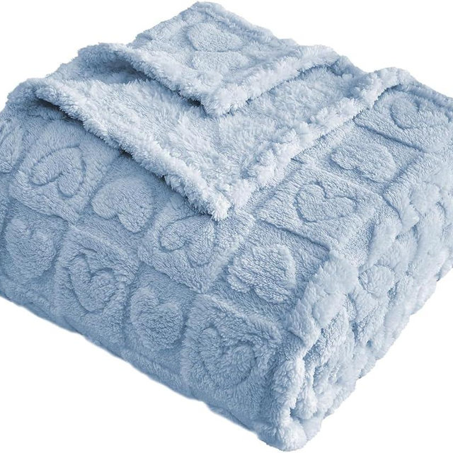 FY FIBER HOUSE Throw Blankets with Heart Checkered,Soft Warm Blankets for Lover Mom Father Friends Gifts,Washable Lightweight Fuzzy Blanket for Couch Sofa Bed All Season(Light Blue,50"x60")