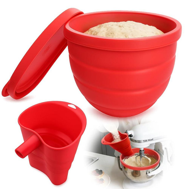 Silicone Bowl Liners for KitchenAid 5 Qt Tilt-Head Stand Mixer, Silicone Mixing Bowl Insert with Lid & Flour Funnel for Kitchen Aid Accessories and Attachments, Replacement for Kitchenaid Mixers