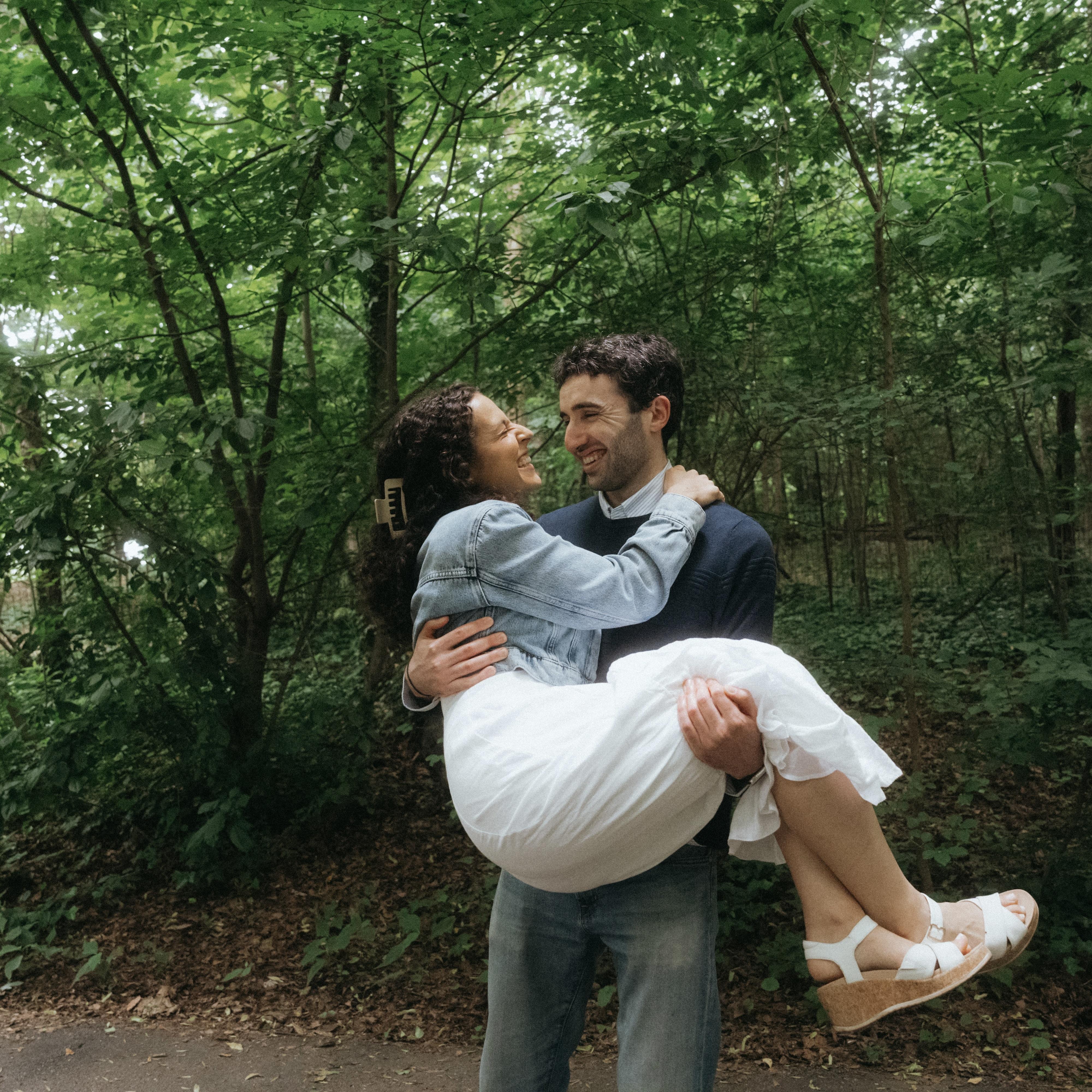 In Prospect Park for our engagement shoot (June 2025)