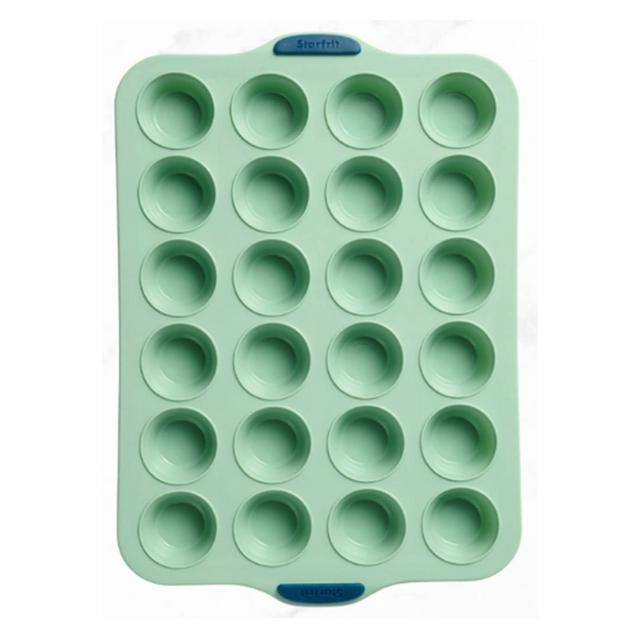 Starfrit 24-Cup Silicone Mini Muffin Pan with Integrated Metal Frame, Sage Green