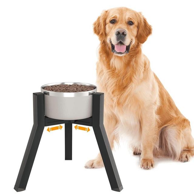 TIDANT Dog Bowl Stand for Medium LargeDogs, Adjustable Width Elevated Dog Bowls for 7-10.6" Wide Bowls, Raised Dog Food & Water Bowls, 11 inch Tall Single Dog Bowl Holder, Black (Bowl Not Included)