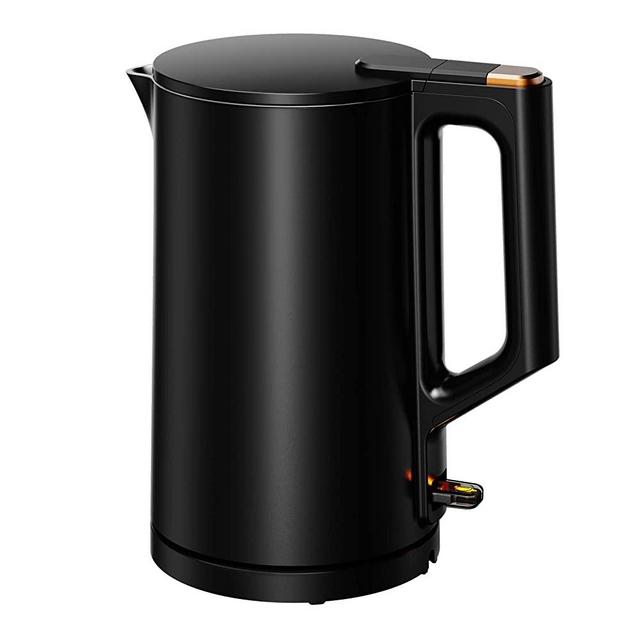 Electric Kettle, Double Wall 304 Stainless Steel 1.5L Hot Water Boiler, 1500W Tea Kettle with Auto Shut-Off & Boil Dry Protection, BPA-Free, Two-Level Lid & LED Indicator