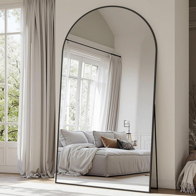 Suidia Arched Full Length Mirror, 81"x41" Floor Mirror Freestanding, Floor Standing Full Body Mirror with Stand for Bedroom, Hanging Mounted for Living Room Cloakroom, Black