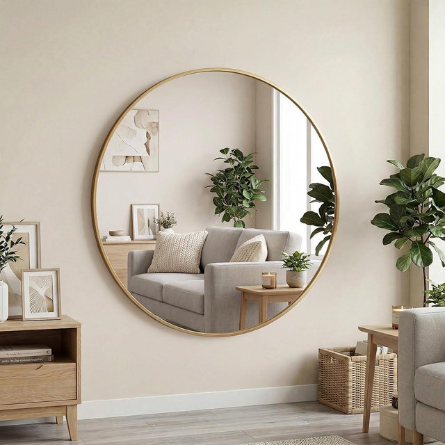 OLIXIS 24 Inch Gold Round Bathroom Wall Mirror, Round Bathroom Mirrors for Over Sink, Circle Mirror with Tempered Glass for Home Decor, Entryway, Bedroom, Vanity, Shatterproof& Crystal-Clear