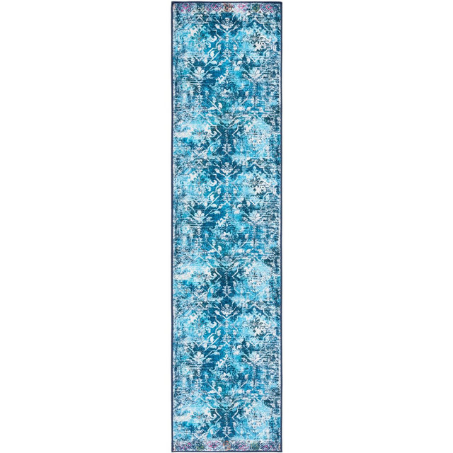 Riviera RIV117 Power Loomed Machine Washable Indoor Runner Rug - 2'2"x9' - Navy/Light Blue - Safavieh