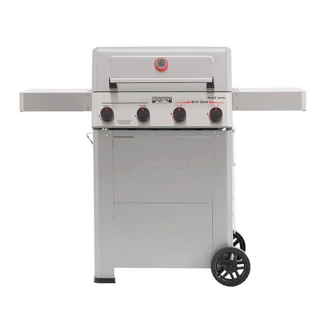 Monument Grills 4 Burner Propane Gas Grill with Advanced Broil Zone, Stainless Steel Outdoor Mesa 2 Barbecue Grill, Foldable Side Shelves, 500°F in 5 Mins, Assembles in 30 Minutes, Mesa II 410FBZ