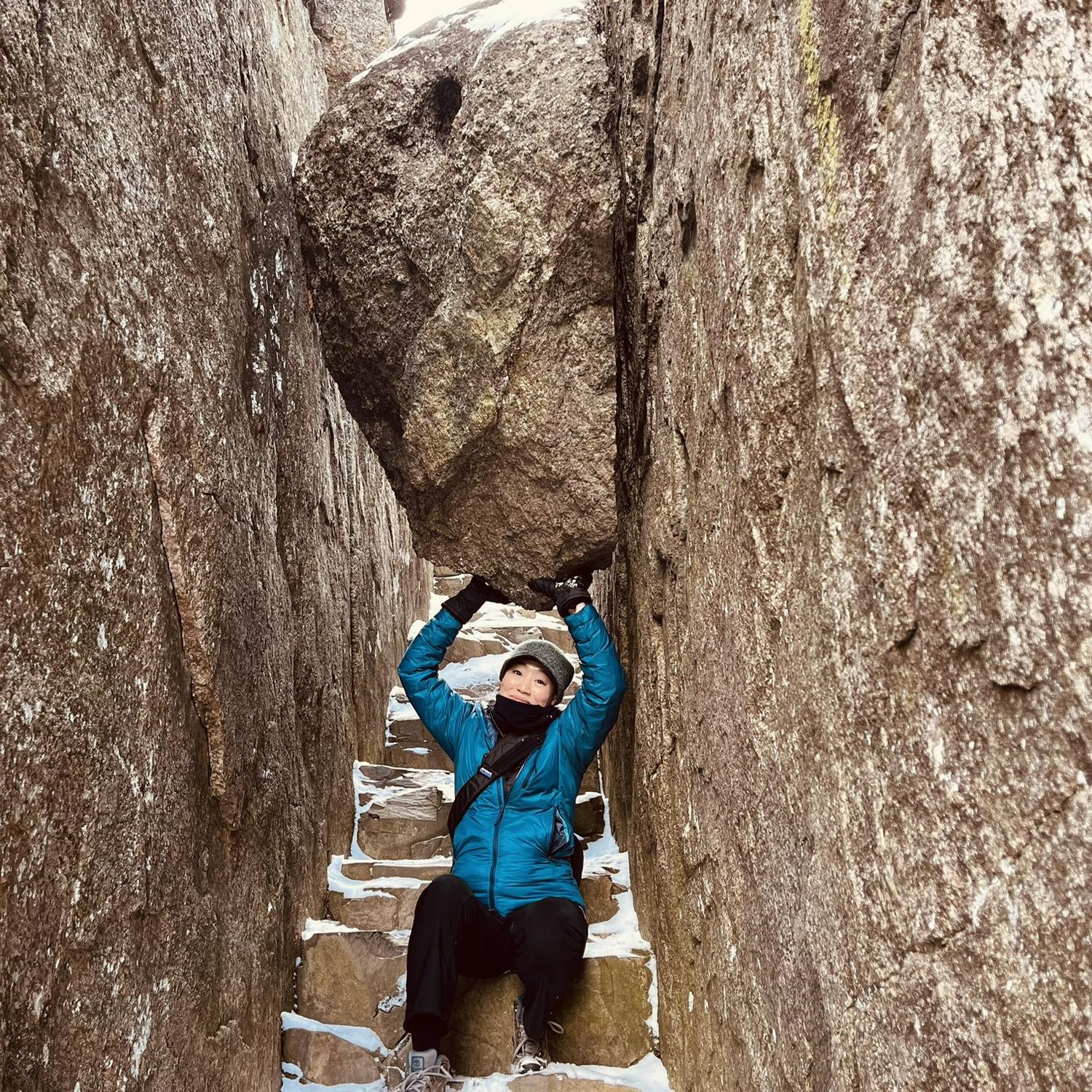 She gets excited over intense scrambles, dragging him through toughest climbs...