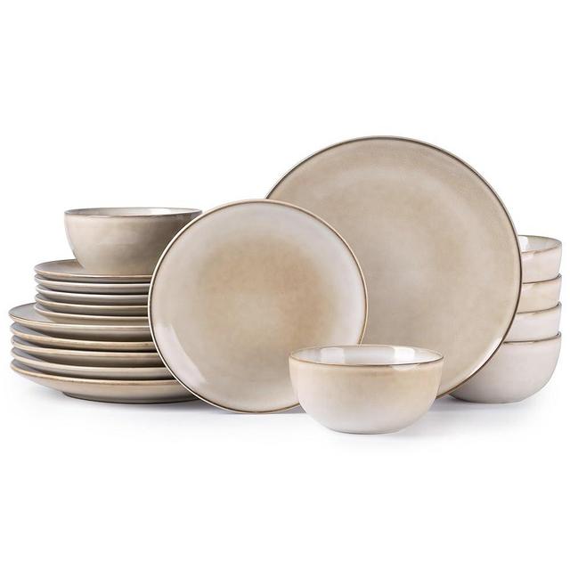 GBHOME Ceramic Dinnerware Sets for 6, 18 Pieces Stoneware Plates and Bowls Sets, Reactive Glaze Dishes -Scratch Resistant, Dishwasher&Microwave Safe-Cappuccino
