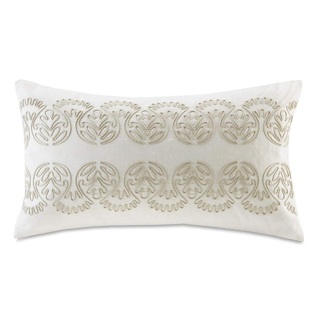 Harbor House Modern Design Decorative Pillow Hypoallergenic Sofa Cushion Lumbar, Back Support, Oblong 12" x 20", Suzanna, Cotton Medallion Taupe