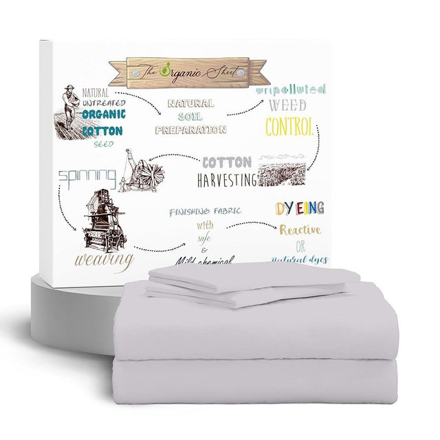 SUPREME ELEGANCE Queen Size Sheet Set, Organic 100% Cotton Lilac Marble Bed Sheets Set, Deep Pockets Percale Sheets, Easy Fit, Cooling Bed Sheets for Queen Size Bed