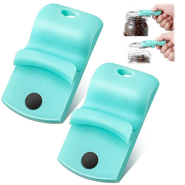 2 Pack Canning Jar Opener with Magnets, Mason Jar Opener For Canning Lids, for Regular and Wide Mouth Lids, Powerful Magnet for Easy Refrigerator Storage, Releases Vacuum Seal(Blue)