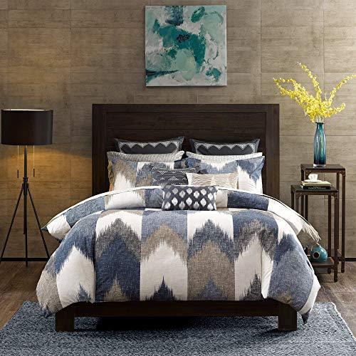 Ink+Ivy Alpine King/Cal King Size Bed Comforter Set - Navy, Taupe, Ivory, Pieced Chevron – 3 Pieces Bedding Sets – 100% Cotton Bedroom Comforters