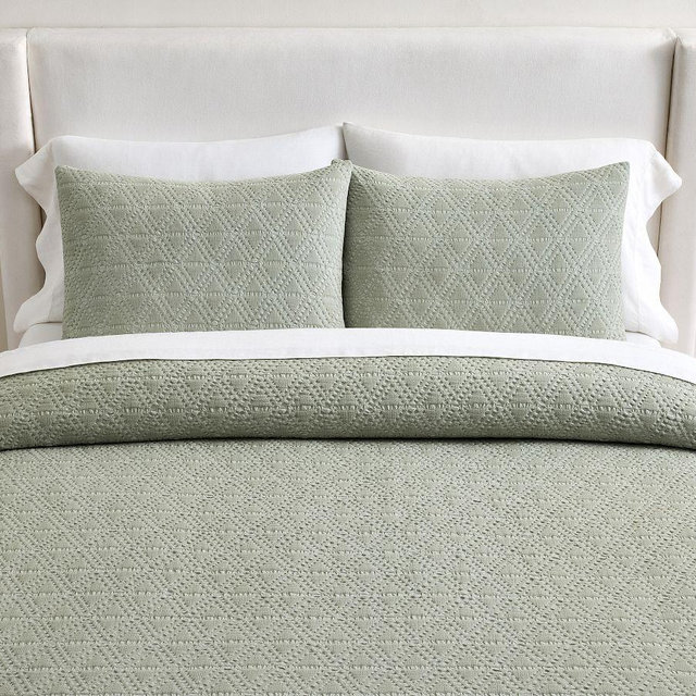 Diamond Matelasse Duvet Cover, Eucalyptus, Full/Queen