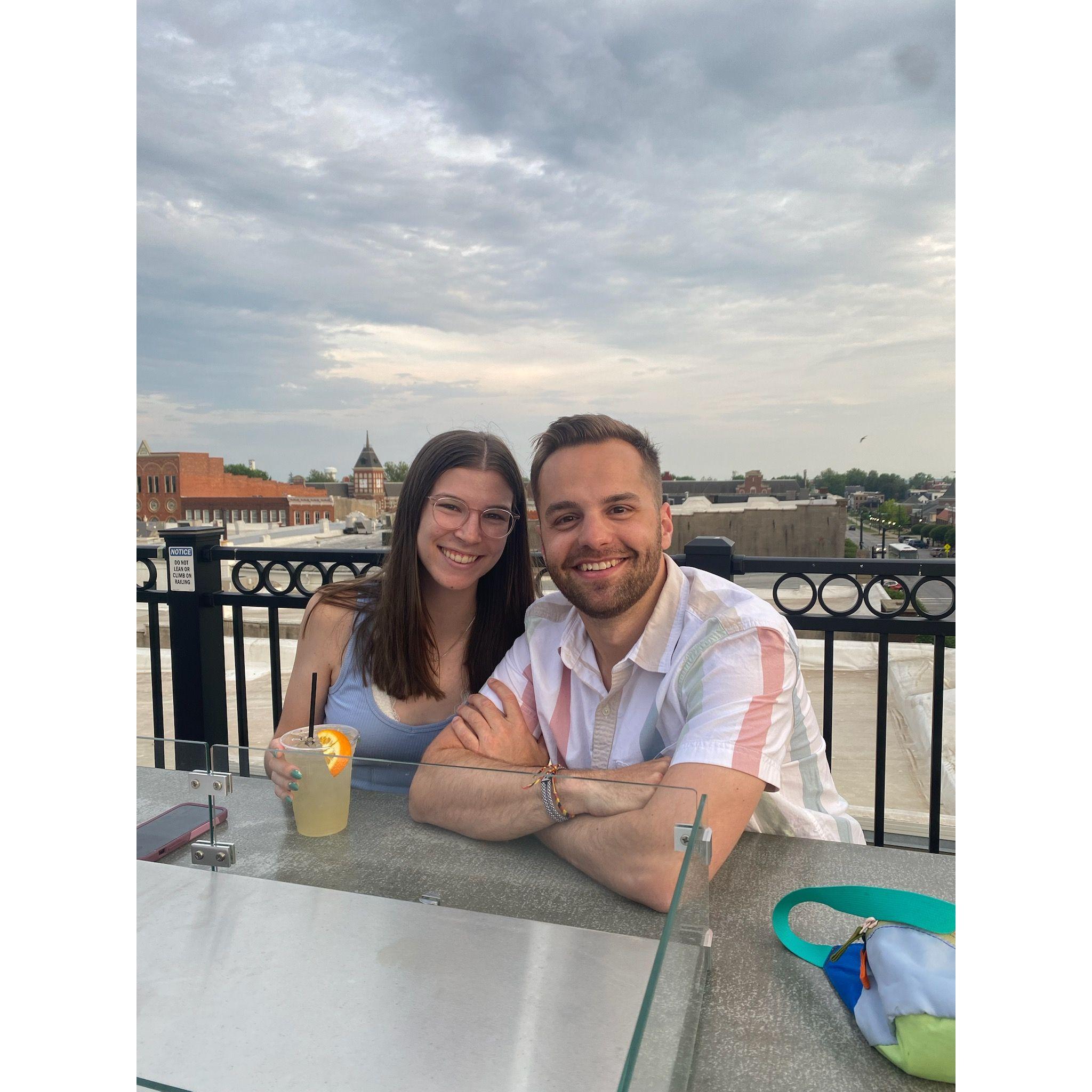On the rooftop of Butcher's Brewhuis in Pella, IA, one of our favorite date spots