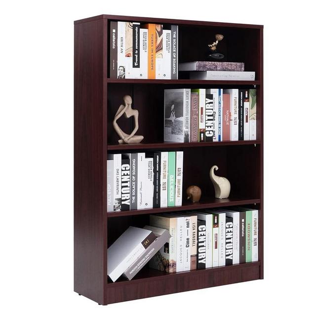 Farini Mahogany Bookshelf for Bedroom 4 Shelf Office Bookcase 48 Inches Tall Modern Wood Bookshelf for Living Room 4 Tier Wide Manga Bookshelf Library Bookcase