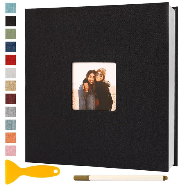 Photo Album Self Adhesive Pages Scrapbook Magnetic Photo Albums for 4x6 5x7 8x10 Pictures Sticky Pages Books for Baby Family Wedding 11x10.6 Black 60 Pages