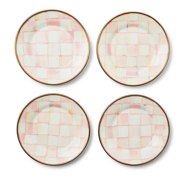 Mackenzie-Childs Rosy Check Appetizer Plates, Set of 4