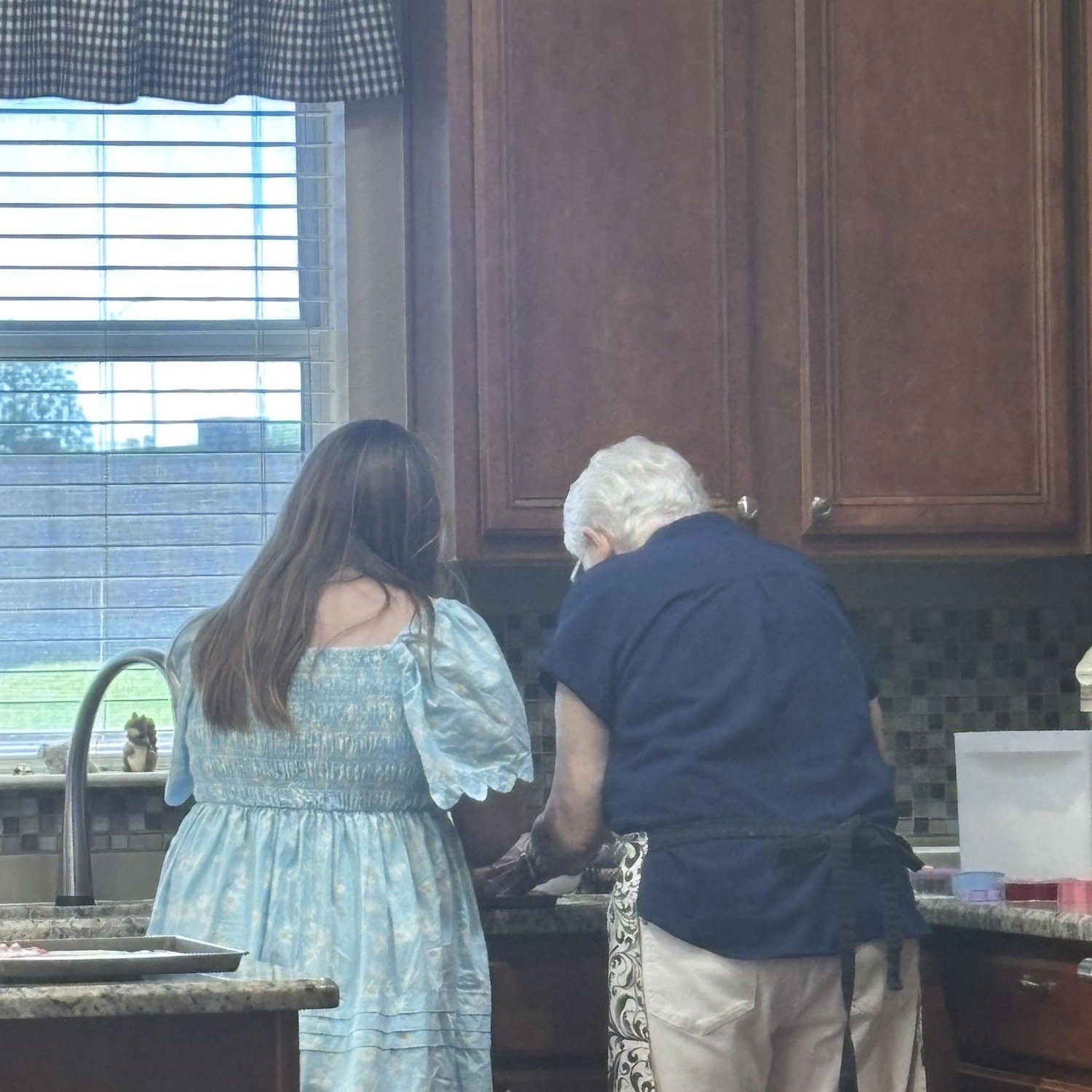 Mimi and Heidi making easter cookies at Mimi's house!