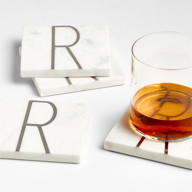 Marble "R" Monogram Coasters, Set of 4