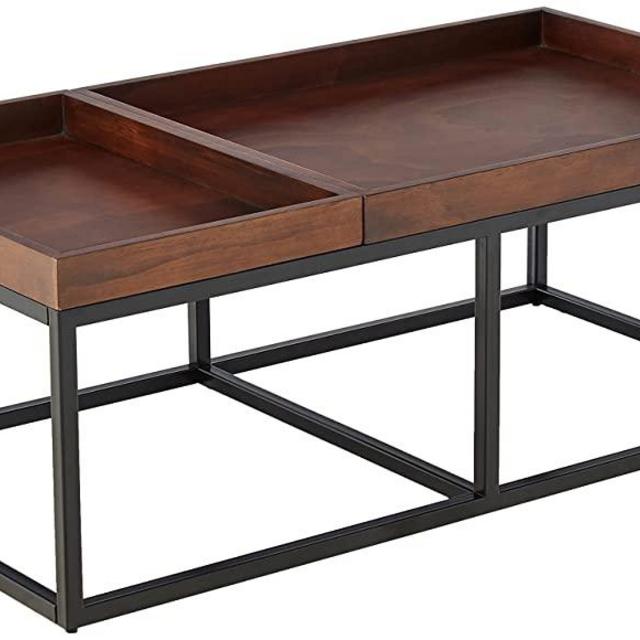 Amazon Brand – Rivet Modern Industrial Coffee Table with Metal Base and Trays, 42.1"W, Walnut Finish