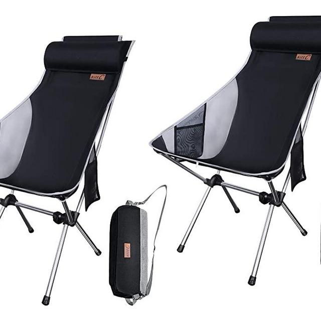 NiceC Ultralight High Back Folding Camping Chair, Upgrade with Removable Pillow, Side Pocket & Carry Bag, Compact & Heavy Duty for Outdoor, Camping (Set of 2 Black)