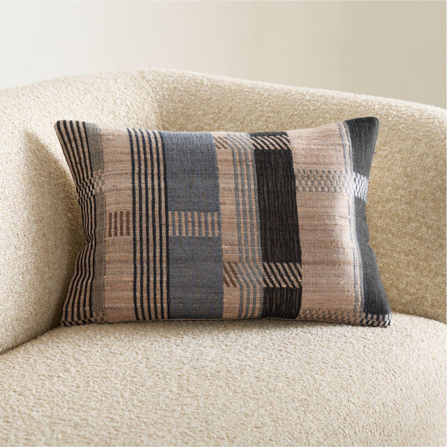 Etta Silk Wool Blend 22"x15" Deep Indigo Multi Throw Pillow with Down-Alternative Insert