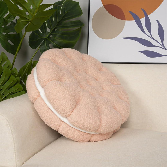 GOUTO Round Throw Pillow Plush Cookie Floor Cushion Biscuit Thick Seat Cushion Round Floor Pillow Yoga Meditation Pad, Pink 14"