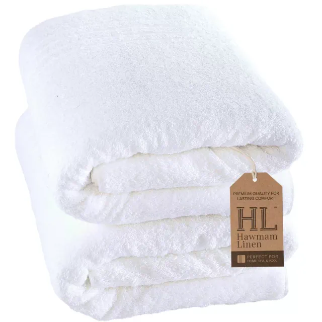 Hammam Linen White Jumbo Large Bath Sheets Towels 2-Pack 35 x 70 Inches Soft and Absorbent, Premium Quality 100% Cotton Towels
