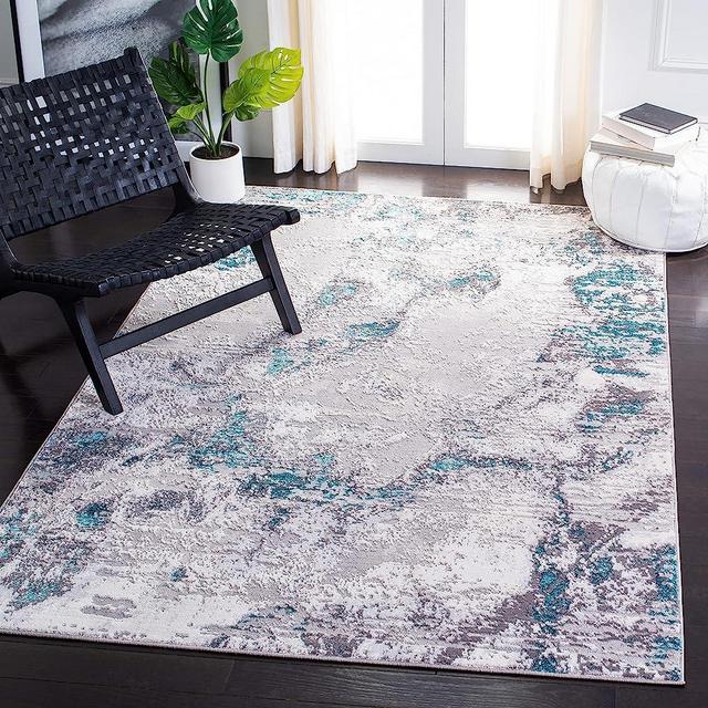 SAFAVIEH Amelia Collection Area Rug - 5'5" x 7'7", Grey & Turquoise, Modern Abstract Design, Non-Shedding & Easy Care, Ideal for High Traffic Areas in Living Room, Bedroom (ALA232H)