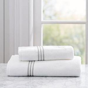 Grand Embroidered Organic Bath Towel, Gray